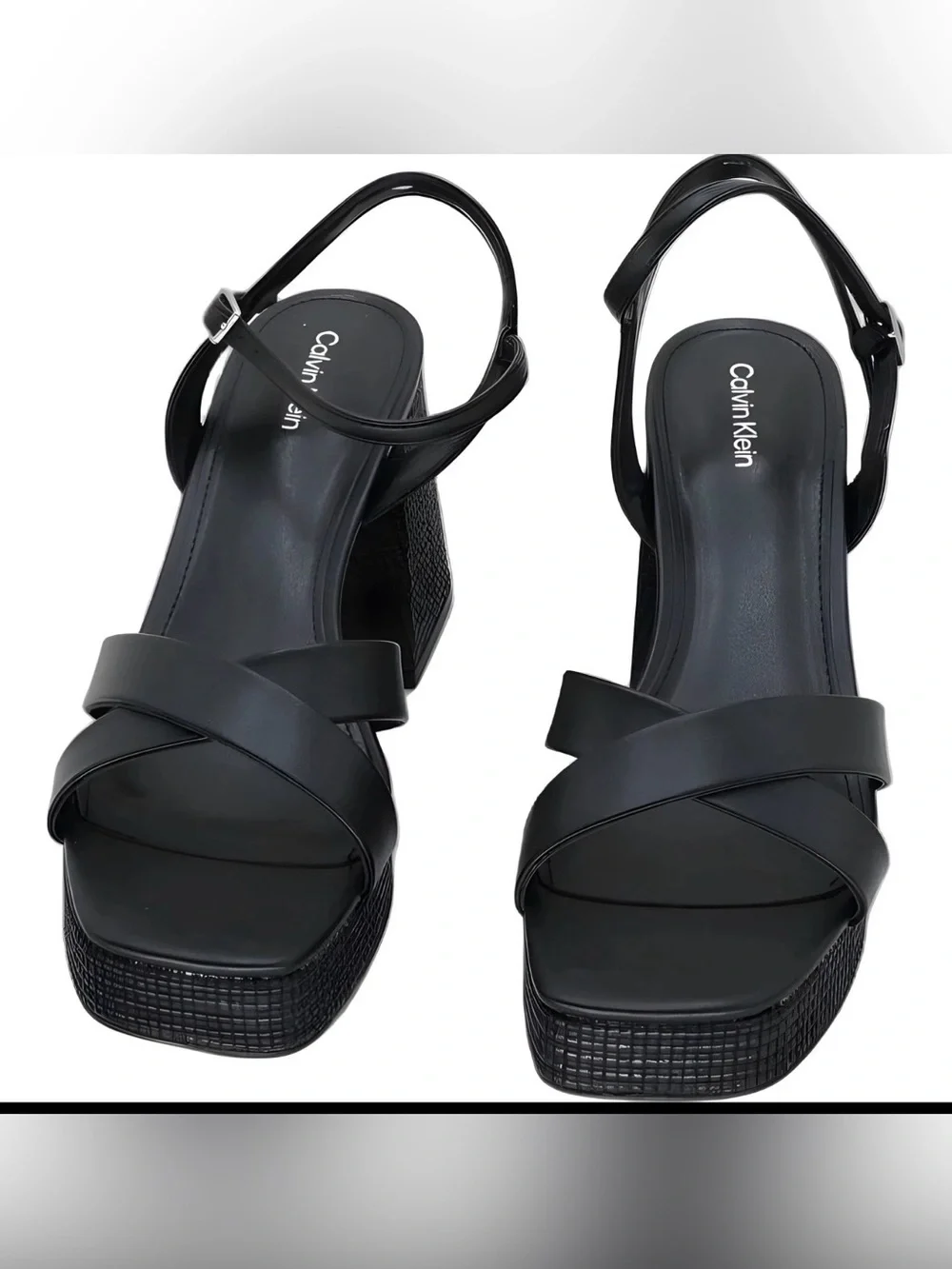 Calvin Klein Drancy Platform Block Heel Strappy Sandals Black Sz(9)